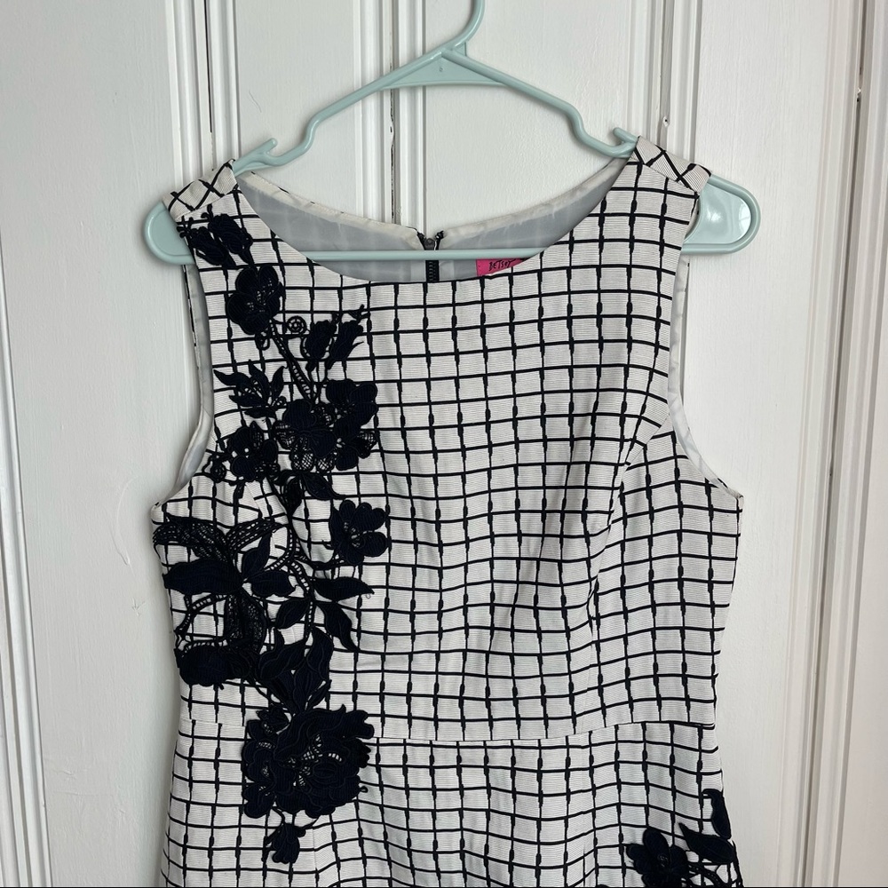 Betsey Johnson Ottoman Sheath Dress Checker Plaid with Embroidered Flower
